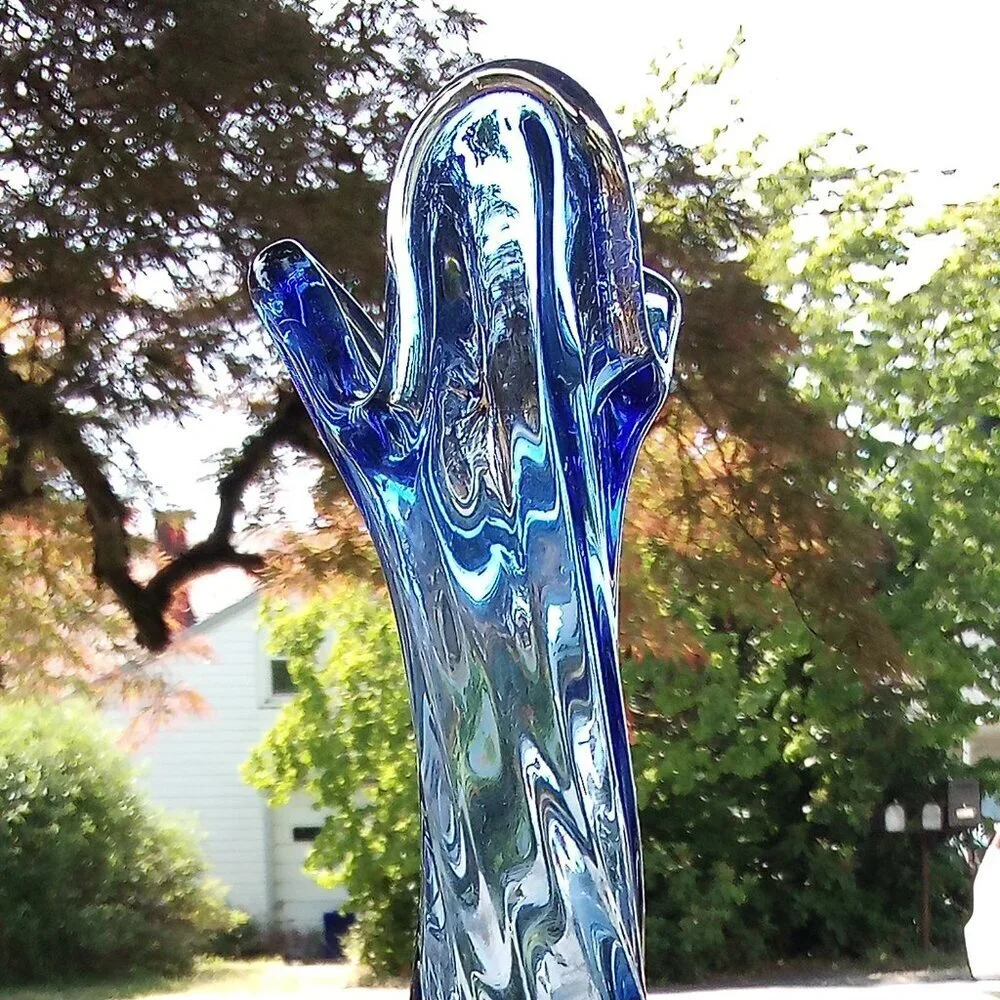Vintage MCM 3 Finger Swung Vase Art Glass Cobalt Blue - Picture 3 of 6